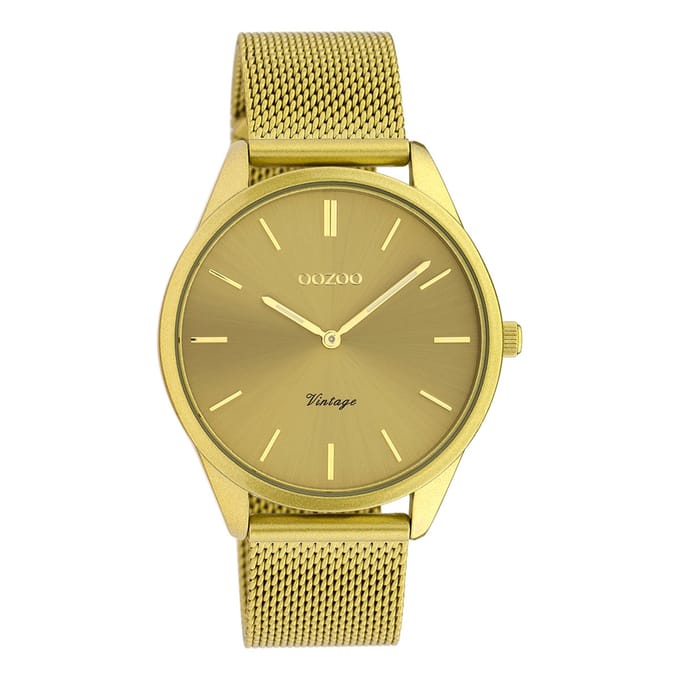 OOZOO Timepieces - Mosterd gele horloge met mosterd gele metalen mesh armband - C20005