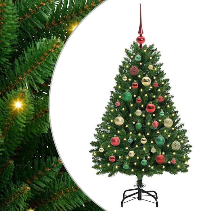 vidaXL - Kunstkerstboom - 120 - cm - 150 - LED's - Warmwit - PVC - en - Staal - Groen
