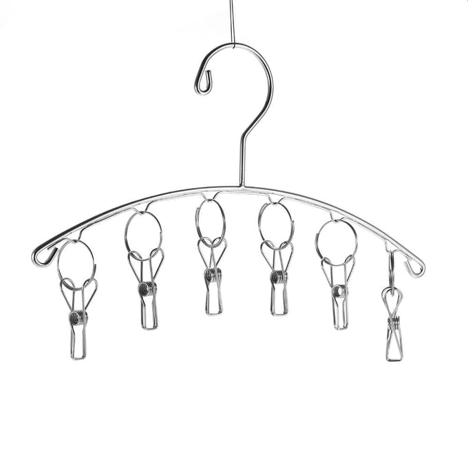Cintre à vêtements 8 Clips en acier inoxydable, pinces à linge coupe-vent, séchage des vêtements 8 clip drying rack argenté