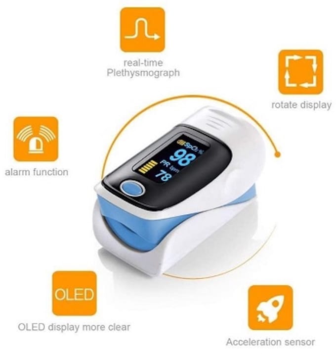 Oximeter Vinger – Hartslagmeter & Zuurstofmeter (SpO2) – Pulse Oximeter – Zuurstofmeter Vinger – Met OLED Display – Wit/Blau