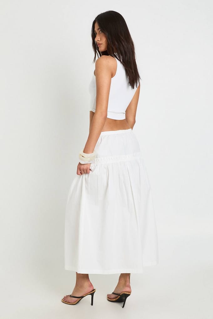 boohoo Dames Poplin Inzet Midaxi Rok | Wit | Maat: 38