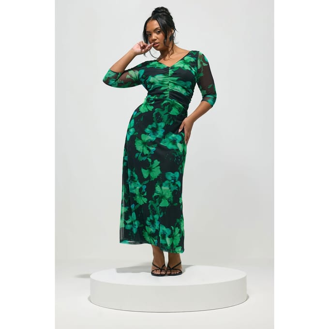Yours London Zwarte En Groene Abstracte Mesh Maxijurk Size 48