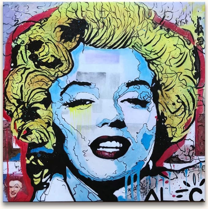 Handgeschilderd schilderij Olieverf op Canvas - Alec Monopoly 'Marylin Monroe'