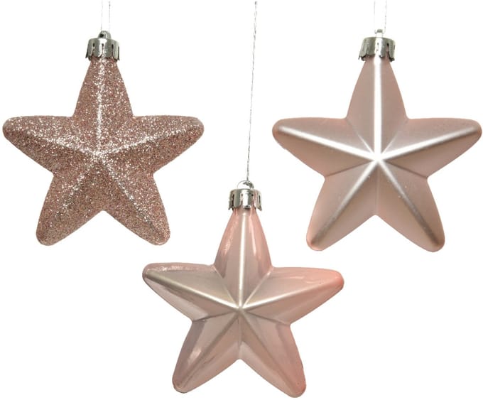 5 stuks Ster plastic glans-mat-glitter/7.5cm/poeder roze