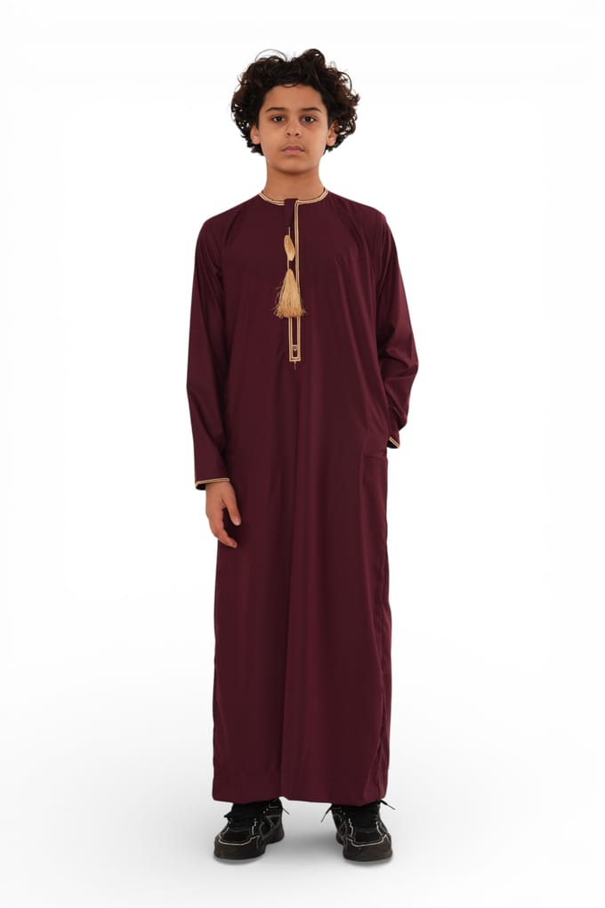 Kinderen jongens Ramadan Bourgondië rood Marokkaanse Thobe Robe Emirati Eid Jubba-TT-003
