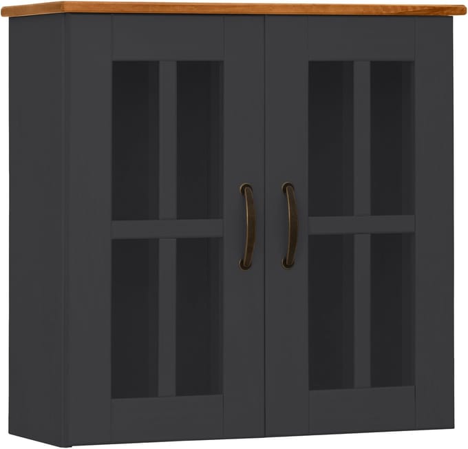 Alby-Wandkast - 2 Glasdeuren - Antraciet Grenen