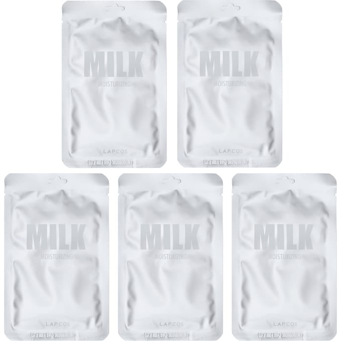 Lapcos, Milk Sheet Beauty Mask Set, Moisturizing, 5 sheet masks, 30 ml (1.01 fl oz) each white