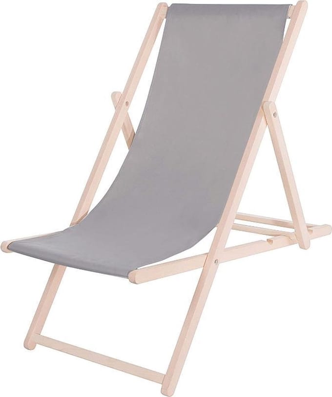 Springos | Ligbed | Strandstoel | Ligstoel | Verstelbaar | Beukenhout | Handgemaakt | Grijs