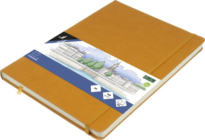 Kangaro schetsboek - A4 - okergeel - PU hardcover - met elastiek en lint