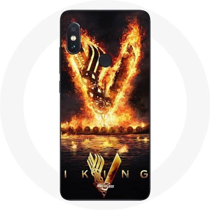 Coque - Vikings - Xiaomi Redmi Note 5 Pro - Logo V Epée de Feu - Noir - Rigide noir
