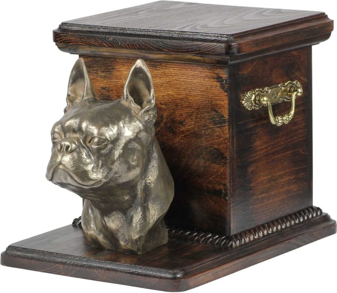 Elegante urn voor Boston Terrier met hondenbuste voor asbewaring