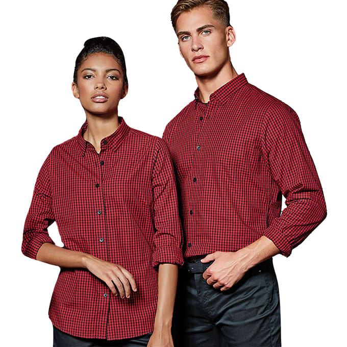 Premier Heren Maxton Check Shirt met lange mouwen (Zwart/Rood)