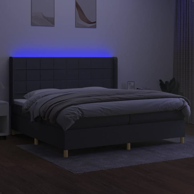 vidaXL - Boxspring - met - matras - en - LED - stof - donkergrijs - 200x200 - cm