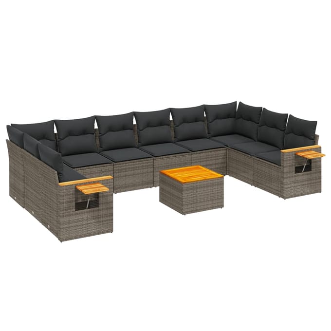 vidaXL - 11-delige - Loungeset - met - kussens - poly - rattan - grijs
