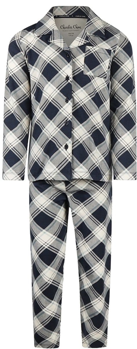 Charlie Choe katoenen jongens pyjama - Ruit - 128 - Blauw