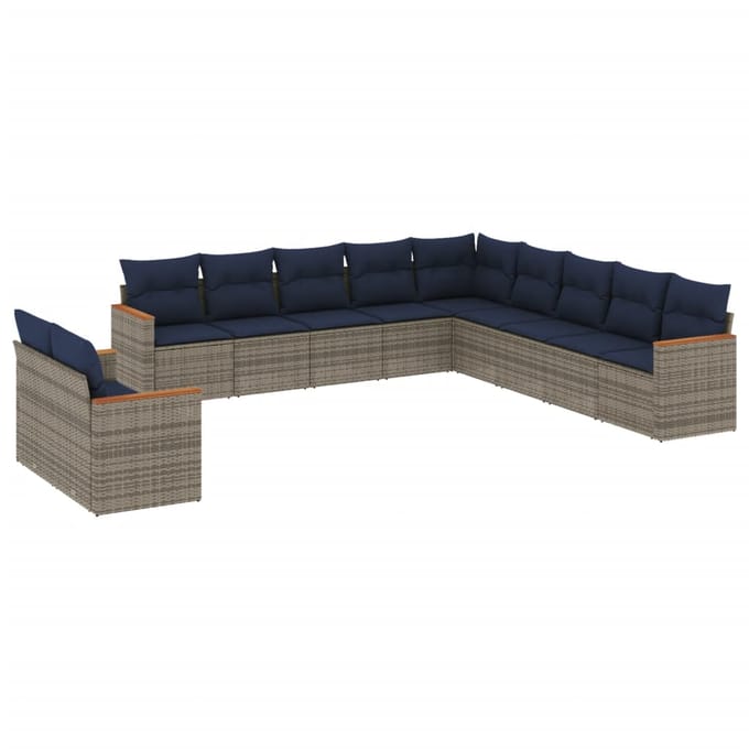 vidaXL - 11-delige - tuinbankset - met - kussens, - grijs - polyrotan