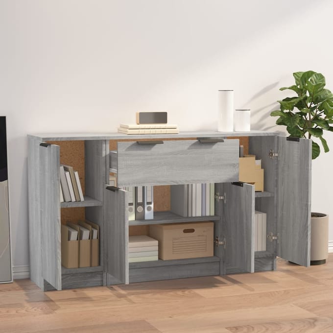 vidaXL - Dressoirs - 3 - st - bewerkt - hout - grijs - sonoma - eikenkleurig