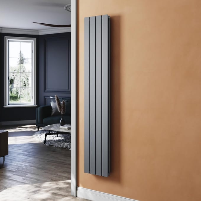 Platte Verticale Design Radiator Antraciet 1800x308mm Dubbellaags Paneelverwarming