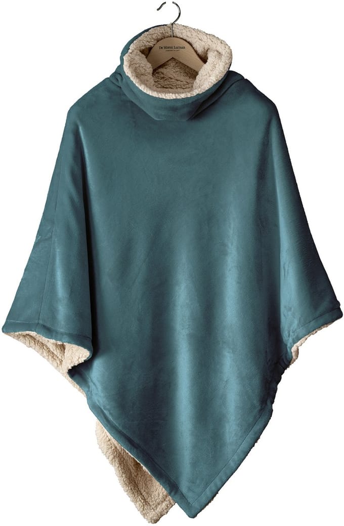 De Witte Lietaer Teddy Fleece Poncho Ganges - Petrol - 86 x 86 cm - Polyester
