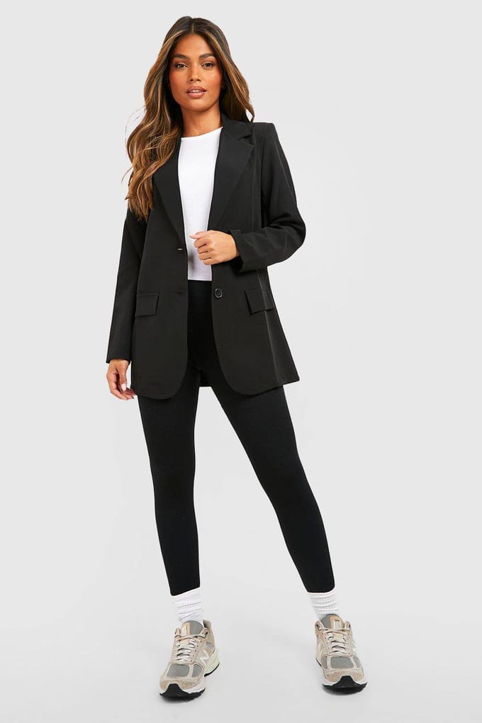 Dames Boohoo Basics Geweven Enkelrijige Getailleerde Colbert | Zwart | Maat: 36