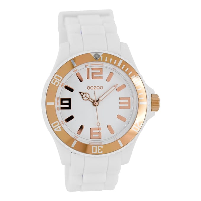 OOZOO Timepieces - Witte horloge met witte rubber band - C4171