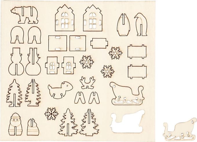 DIY Houten figuren, Kerst, L: 15,5 cm, B: 17 cm, dikte 3 mm, 1 doos