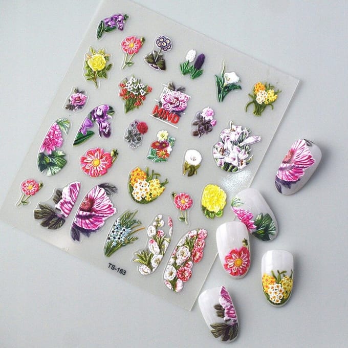 Frezarkowo - Samoprzylepne 3D Nagelstickers - Kwiatki - 9,5 x 8 cm
