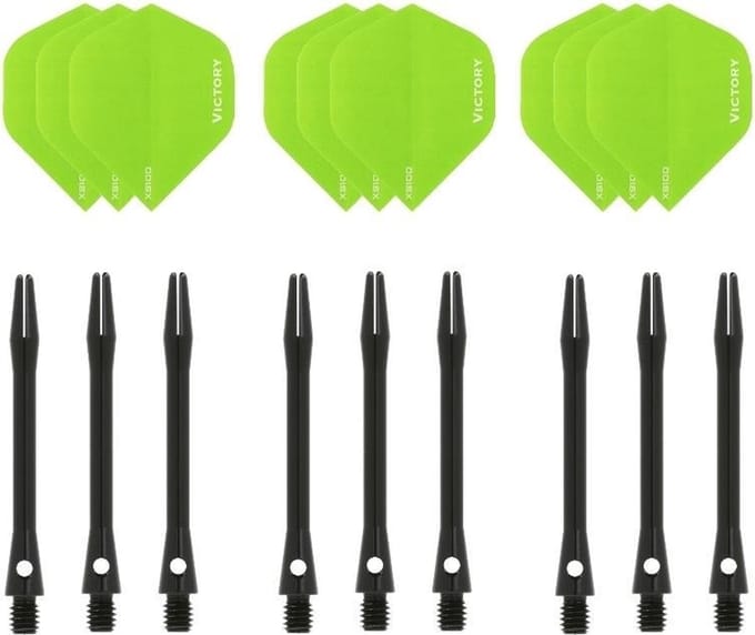 Darts Set - 3 sets - XS100 Poly - Groen - Darts flights - plus 3 sets - aluminium - darts shafts - zwart - medium