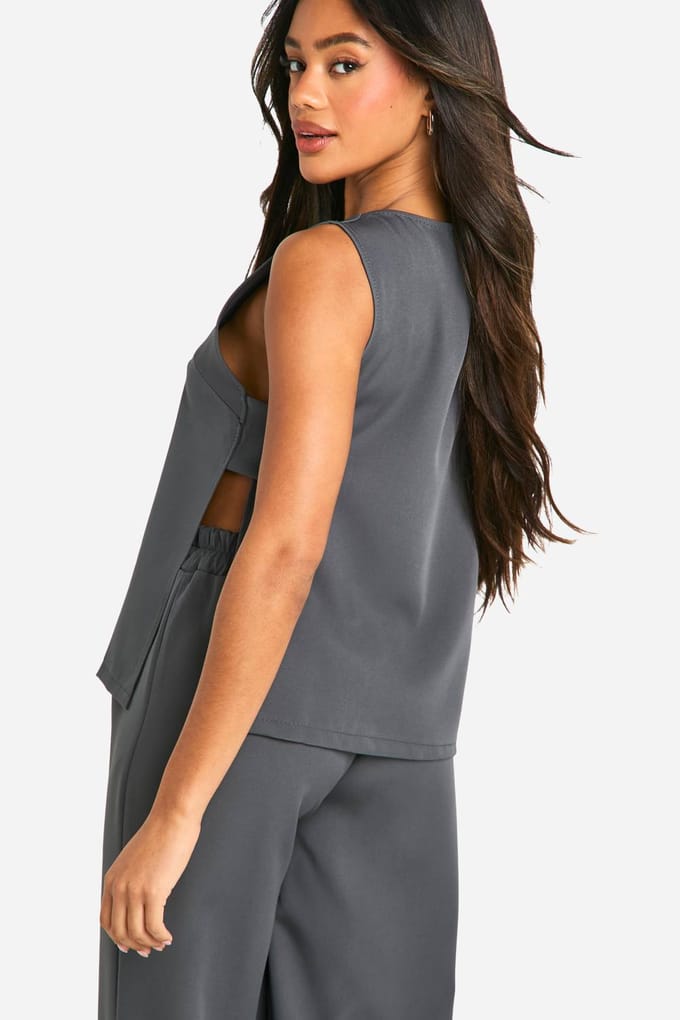 boohoo Dames Geweven Tab Zij Swing Vest | Houtskool | Maat: 38