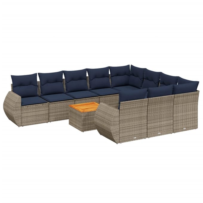 vidaXL - 11-delige - tuinbankset - met - kussens, - grijs - polyrotan