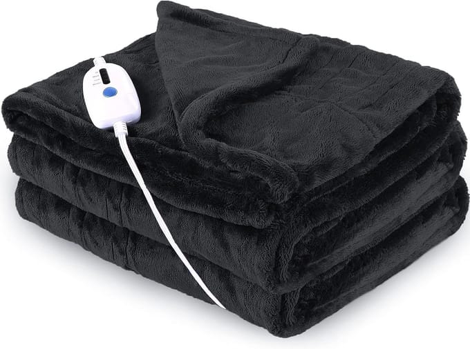 Elektrisch verwarmde fleece deken met digitale controller en 6 warmte-instellingen - zwart
