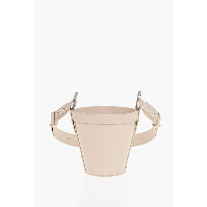 Leren bucketbag met verstelbare schouderband in roze