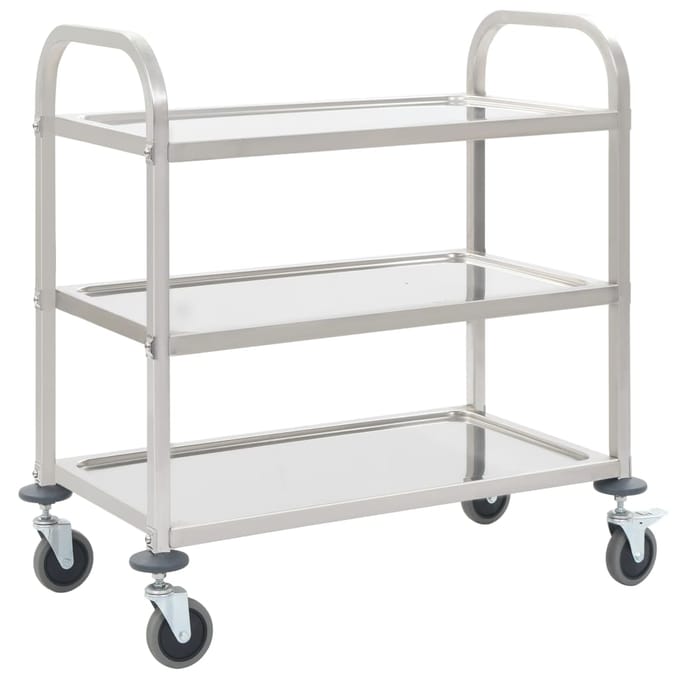 vidaXL - Keukentrolley - 3-laags - 95x45x83,5 - cm - roestvrij - staal