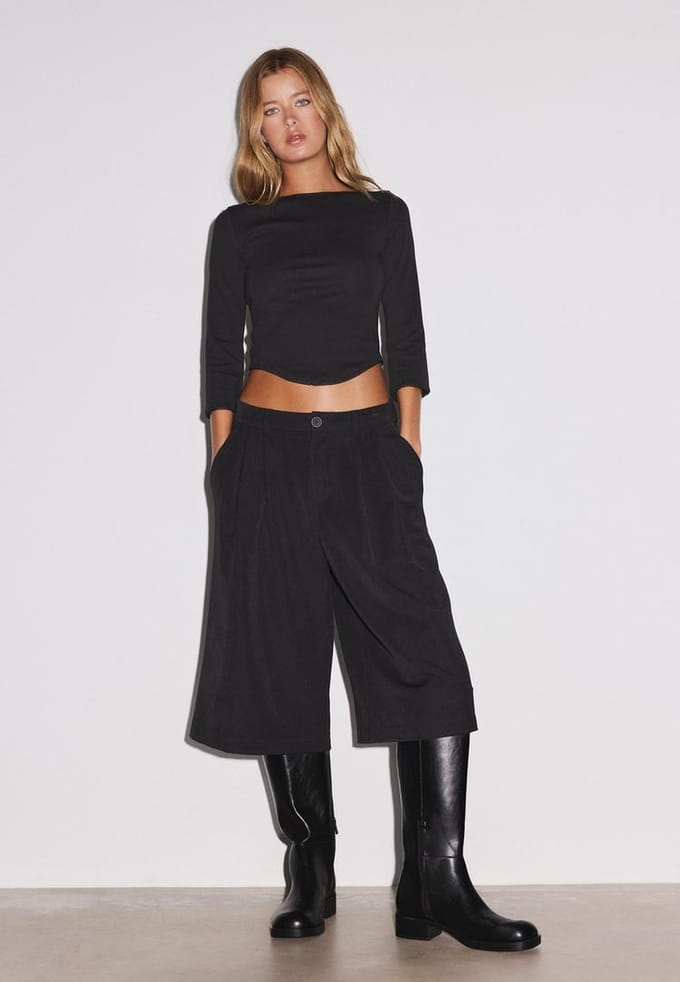 Stradivarius T-shirt met boothals  Zwart XS