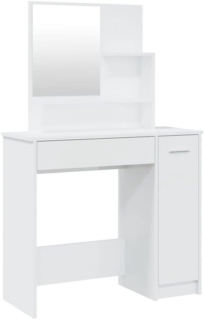 Kaptafel met Spiegel en Opbergruimte voor Slaapkamer, Glanzend Wit