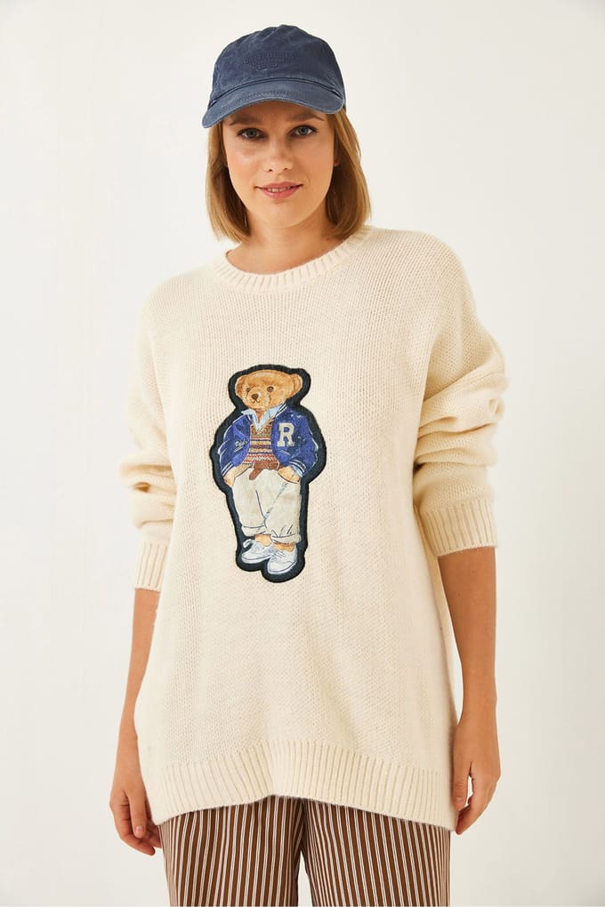 Geborduurd Overmaat Crew Neck Trui