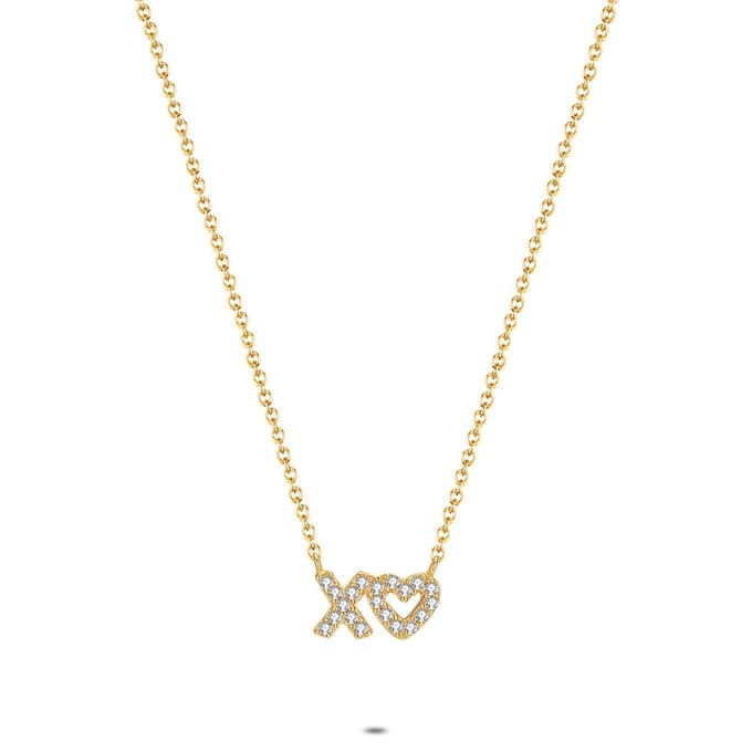 Twice As Nice Halsketting in 18kt verguld zilver, kus en hart 40cm+5cm