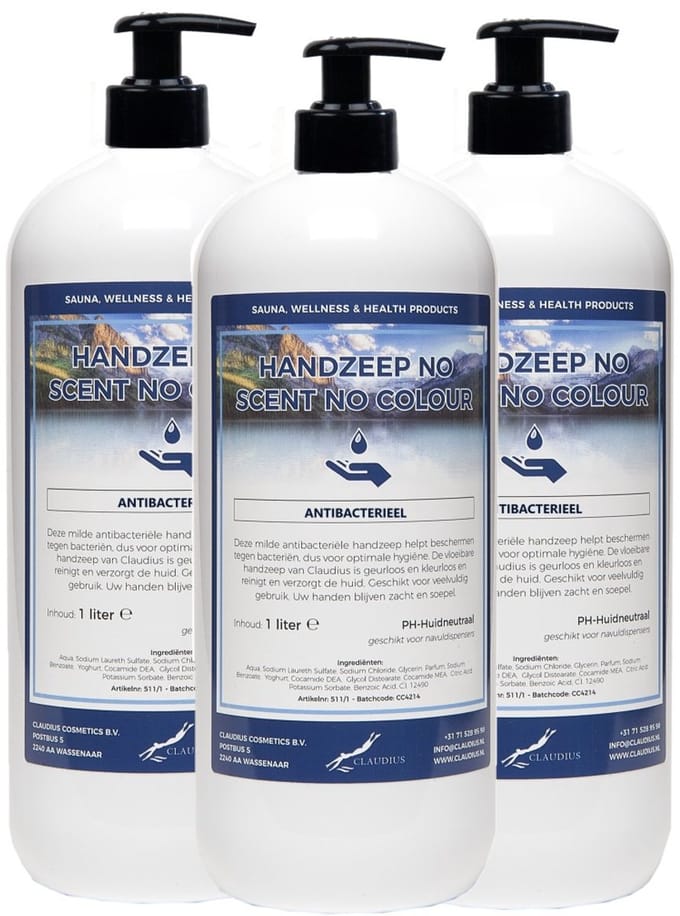 Handzeep No Scent, No Colour 1 liter - met gratis pomp - set van 3 stuks