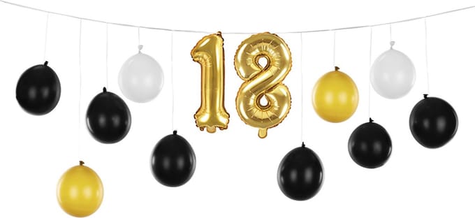 PartyDeco - Ballonslinger 18 jaar zwart-goud