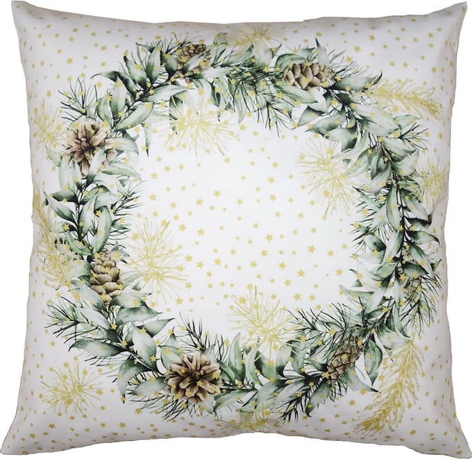 Clayre & Eef Kussenhoes 45x45 cm Groen Wit Polyester Dennenappels Sierkussenhoes