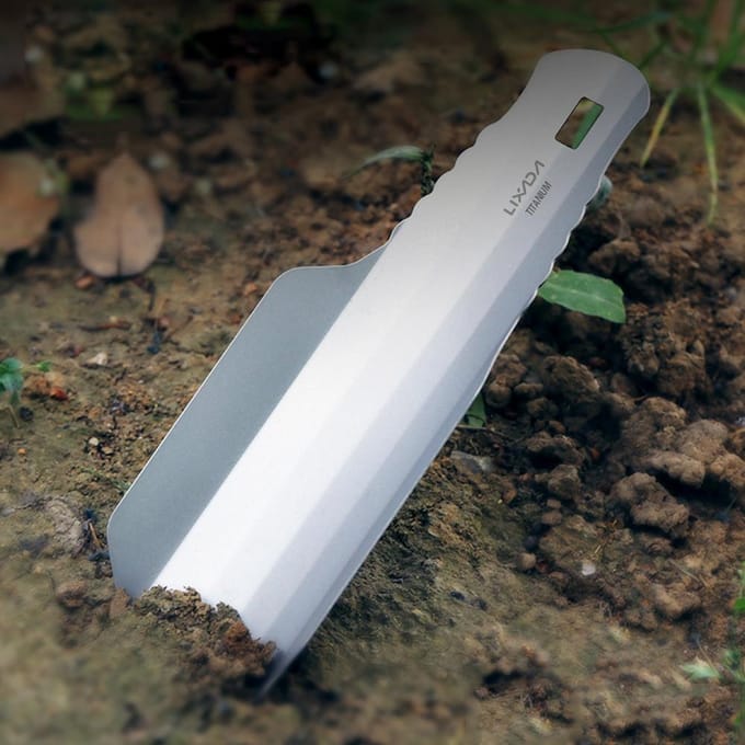 Lixada Titanium Tuin Handschep Outdoor Camping Wandelen Backpacken Troffel Shovel grijs