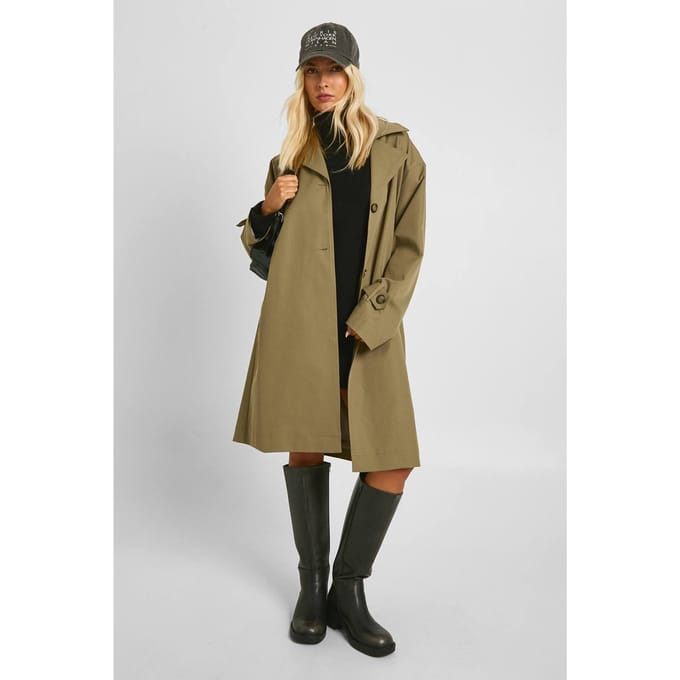 boohoo Dames Longline Met Ceintuur Trenchcoat | Sage | Maat: 10