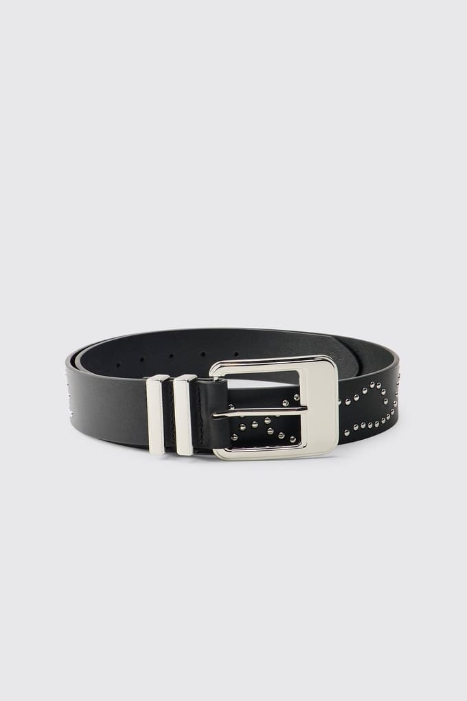 PU Studded Detail Belt | Black | Size XL