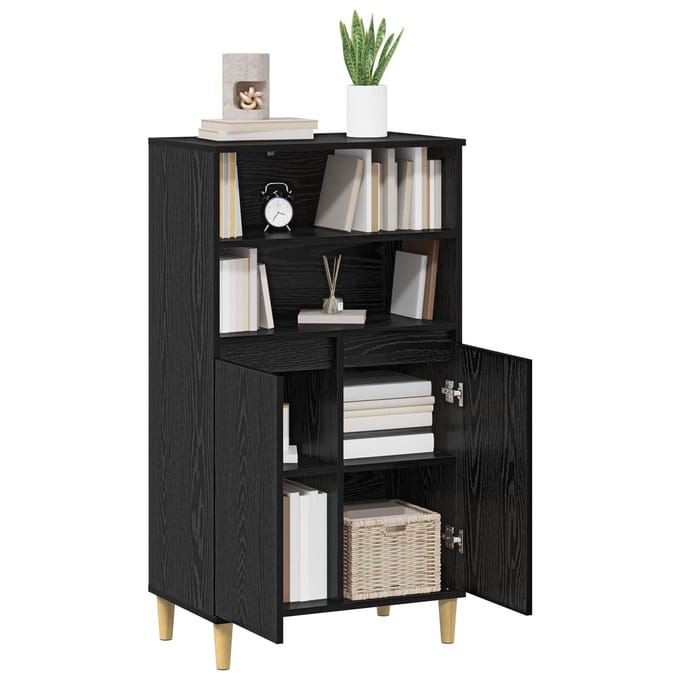 vidaXL - Highboard - Zwart - eiken - 60 - x - 36 - x - 110 - cm - Bewerkt - hout