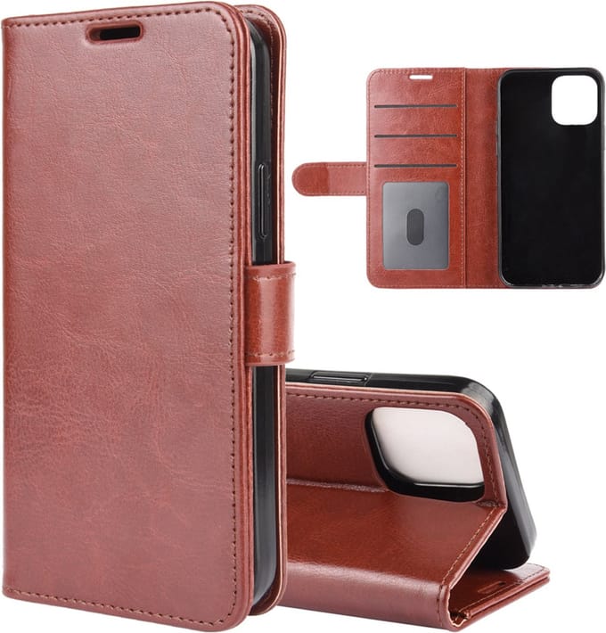 MobyDefend Hoesje - Geschikt voor Apple iPhone 12 / iPhone 12 Pro - Wallet Book Case (Sluiting Achterkant) - Bruin