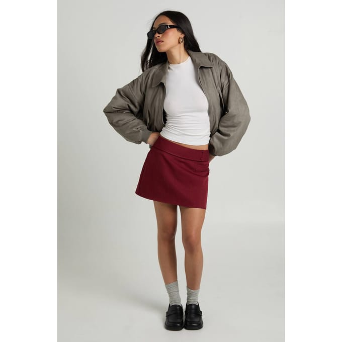 boohoo Dames Geweven Gemêleerde Skort met Knoopdetail | Wine | Maat: 16