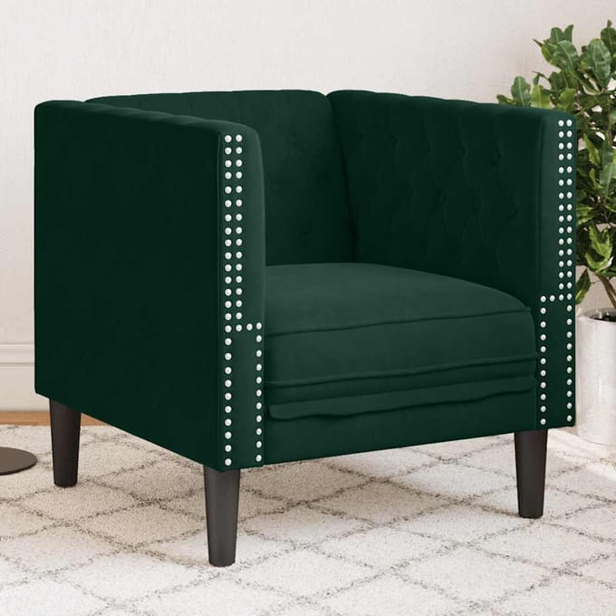 vidaXL - Fauteuil - Chesterfield-stijl - fluweel - donkergroen
