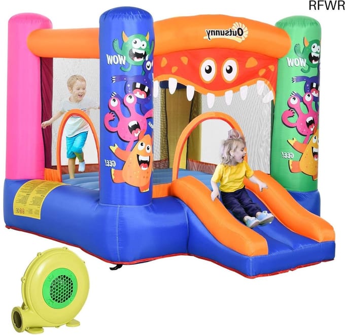 RFWR® Opblaasbaar springkasteel met glijbaan voor kinderen van 3-8 jaar