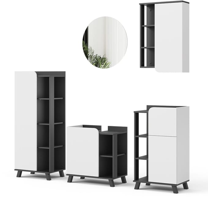 Vicco Badkamermeubelset Karen, Antraciet/Wit, 5-delig