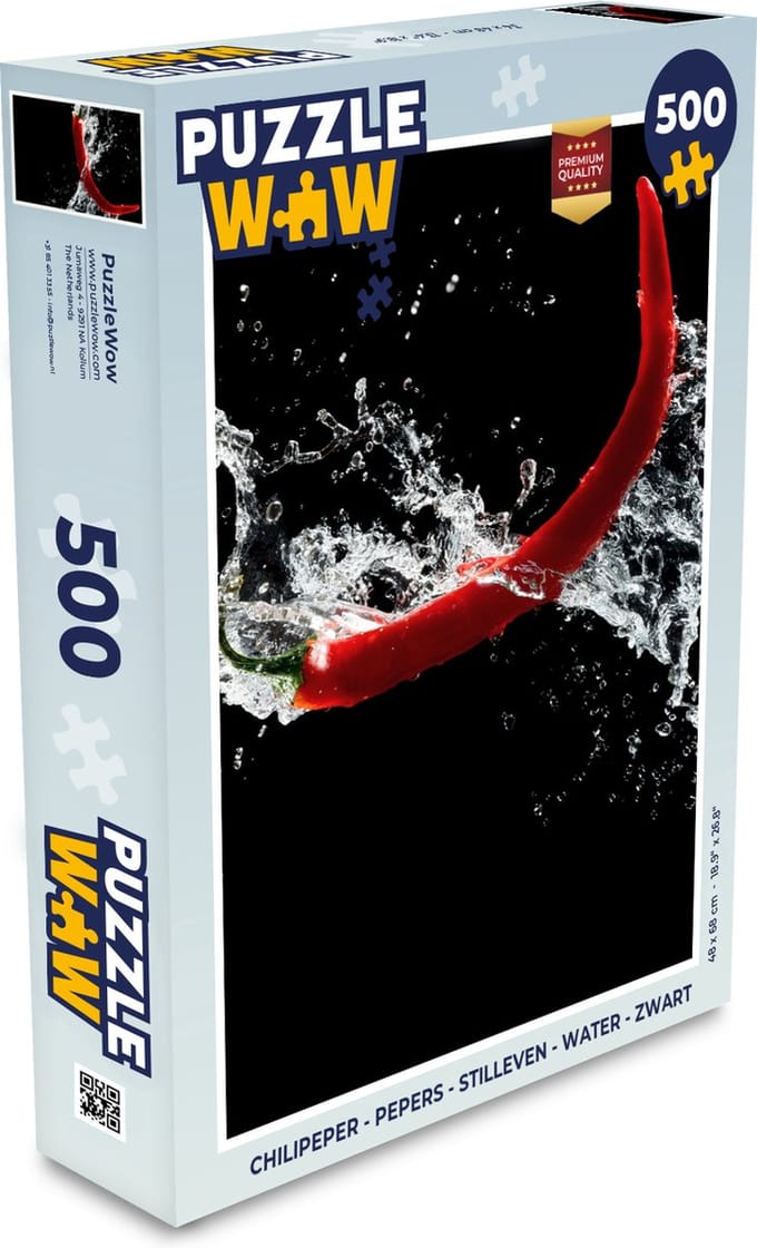 Puzzel Chilipeper - Stilleven - Water - Zwart - Rood - Legpuzzel - Puzzel 500 stukjes